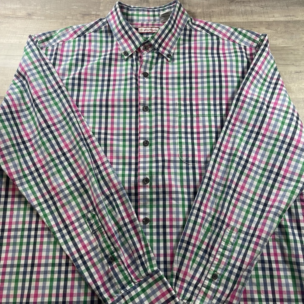 Ben Hogan Men's Shirt Button Down Long Sleeve Plaid Multicolor 100% Cotton Large